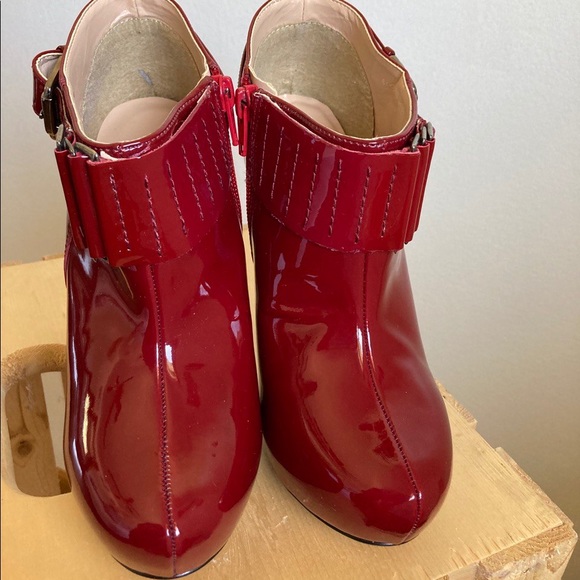 Andrea Red Patent Leather Ankle Booties Buckle Stilettos Heels Boots Shoes - Picture 4 of 15